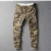 Retro Camouflage Cargo Pants Men Military Tactical Skinny Fits Army Style Cotton Trousers Casual Joggers Streetwear Clothing 210715