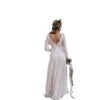 Weißes sexy Kleid mit tiefem V-Ausschnitt und langen Ärmeln aus Spitze mit engem Schwanz 1119