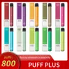 Puff Bar plus engångsvapen penna elektroniska cigaretter 800 puffar 3.2ml Förfylld pod 550mAh Batteri Stick Style Portable Damp grossist 88 Färger Vapes