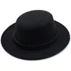 Europeu americanos mulheres retrô preto liso alto chapéu de lã feltro fedora chapéus com corrente vintage cor sólida cor larga brim jazz boater chapéu