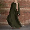 Günlük Elbiseler Kadınlar Türkiye Arap Müslüman Eid Abaya Dubai Maxi Elbise Flare Uzun Kollu Katı Renk İslam Kaftan Başörtüsü Kravat Bel Robe