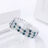 Brilhante 3 linhas azul pulseira de cristal casamento pulseira de ouro strass mulheres pulseira pulseira pulseira feminina q0719