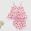 Fraise Imprimer Infant Romper Twin Suit Bébés Filles Vêtements D'été Doux Mignon Robe + PPK Pantalon Briefs Set Toddler Enfants Vêtements Q0716