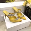 2021 Mode damer kristallklänning skor lyx designer högklackade sandaler pekade tå sexiga bröllop mules 34-42 stor storlek