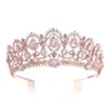 Rose Gold Pink Vintage Barok Queen King Haar Sieraden Parel Crystal Tiara en Crown met kam hoofdband Bruids Rhinestone Diadem