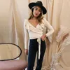 Yojoceli Elegancki Wzburzyć Wrap V Neck Sweter Cardigan Casual Ciepłe Czarne Dzianiny Odzież wierzchnia Kobiet Jesienne Topy 210609