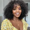 Brown Color Brazilian Remy Curly Hair Full Wig With Bangs 180% Density Deep Wave Glueless Synthetic Lace Front Wigs For Black Women