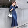 Casual Dresses 2022 Women Mid Calf Long Mermaid Denim Dress Fashion Slim Fit Three Quarter Autumn Office Ladies Streetwear