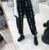 Harajuku Spodnie Kobiety Elastyczna Talia Moda Chiński znaki Drukowane Luźne Długość łydki Długość 211105