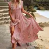 Casual Dresses V Neck Tassel Boho Long Dress Women Elegant Floral Print Maxi Party Summer Sleeveless Loose Beach Vestido