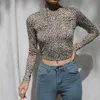 WOMENGAGA Snakeskin Pattern Sexy Full Sleeve Base Backles Col roulé Tie Leopard Top Zebra Print Cropped T-shirt Tops N5C 210603