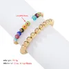 Bracelets porte-bonheur coréen coloré perle de verre perlé Bracelet ensemble pour femmes Simple or métal perles rétro Style ethnique bijoux