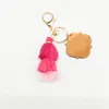 Porte-clés en bois de commerce extérieur porte-clés pendentif pompon à trois couches personnalisé multicolore en option