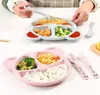 Cartoon Baby Kids Dishes & Plates Tableware Set Wheat straw Dinnerware Feeding Food Plate Bowl Set With Spoon Fork ECO-friendly