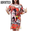 Ursporttech Zomer T-shirts voor Dames Casual Cartoon Print Korte Mouw Oversize Tee Shirt Lange Vrouwelijke Unieke Tops 210528