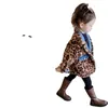 Fall winter Girls leopard grain fleece coat kids lapel long sleeve velvet thicken warm denim outwear children reversible casual tops Q2852