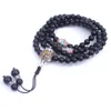 108 Svart Onyx Mala Tibetansk Buddhism Metal Beads Lång Halsband Kvinnor Yoga Meditation Rosary Smycken