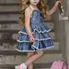 Baby Girls Party Dress Ruffles Sleevelee Plaid Print Lotus Leaf Lovely Princess Dress Childrens Cute Costume Summer Kids Dresses G1129