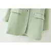 Femmes élégantes vert long blazer vestes mode dames col cranté veste costumes vintage femme chic costume filles 210527