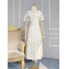 French Retro Polka Dot Sexy Dress Female Mid-Length Fashion Summer Short Sleeve Printed Lace Up Vestidos Plus Size 210601