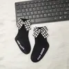 Baby Socken Anti Slip Kinder Baumwolle Leinen Beinlinge Schwarz Weiß Infant Plaid Bögen Socke Frühling Sommer Kinder Spanisch Socken