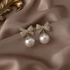 2022 Chic Bowknot boucles d'oreilles pour fille coréenne douce femmes mode bijoux brillant cristal boucles d'oreilles à la mode