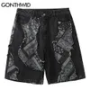 Gonthwid denim shorts bandana paisley padrão patchwork short jeans streetwear hip hop huajuku moda casual folgue folgado calça curta c0325