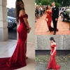 2021 Arabic Elegant Mermaid Evening Dresses Long Luxury Women Off Shoulder Sleeveless Dark Blue Prom Dress With Side Split Ball Gowns M124