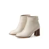 Boots White Ankle For Women Chunky High Heel Autumn Winter Pointed Toe Booties Woman Fashion Zipper Beige Black 2021