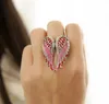 diamond three-dimensional angel wings ring Elastic adjustable women rings