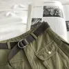Tigena Army Green Cotton Cargo Shorts voor Dames Zomer Mode Wide Leg Belt Pocket Hoge Taille Shorts Vrouw 210625