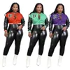 Women Tracksuits Baseball Uniform 2 Piece Set Outfits Leather Trousers Leather Sleeve Jacket Single Breasted Letter Embroidered Suit K8353