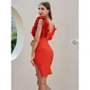 Casual Kleider 2021 Sommer Frauen Mini Sexy Verband Kleid Tiefe V Ärmel Tasche Hüfte Split Rot Hohe Taille Nachtclub Club teil Vestidos