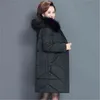 Damska kurtka zimowa futro kołnierz kobieta szczupły bawełniane wyściełane długi wierzchnia płaszcz parka duży rozmiar 6xl 211216