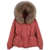 Janveny Énorme Col De Fourrure De Raton Laveur À Capuche Court Femme Hiver Plume Manteau Femmes 90% Duvet De Canard Veste D'hiver Puffer Parka 210819