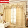 European Luxury Blackout Gold Windows Tratamento Cortina para sala de estar Bedroom Flower Tule Valance 211203