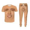 Großhandel – 2022 neue Mode, lässig, das riesige, aufgeblasene Gesicht von Nicolas Cage, 3D-Allover-Print-Trainingsanzüge, T-Shirt + Jogginghose, Hosenanzug, Damen und Herren @ 026