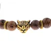 Fili di perline Personalità alla moda Testa di leopardo Yoga Chakra Bracciale con venature del legno Fawn22