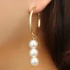 2021 New Pearl Dangle Earrings Alloy Gold Circle Long Chandelier Graceful Women Earrings Fashion Jewelry Gift