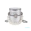 Sacs de soirée Mode tissé rétro femme sac à main mini cylindre simple sac à bandoulière fête de luxe designer tout-match portable perle
