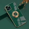 Electroplated magnetic ring phone cases for iPhone 14 13 12 11 pro max XS XR 7/8 plus Samsung S22 Ultra silicone glass cover ring stand with OPP bag