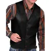Herrvästar Män Läder Jacka Vest Vintage Cowboy Waistcoat Höst ärmlös Solid Färg Faux Fashion Mens Plus Storlek