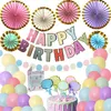 Partydekoration „Alles Gute zum Geburtstag“, Wimpelkette, Banner, zum Aufhängen, Papierfächer, Macaron, Süßigkeiten, Pastell, Girlande, Babyparty, 1. Dekoration