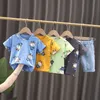 Hylkidhuose Sommer Baby Jungen Kleidung Sets Infant Casual Kleidung Kurzarm t-shirt Denim Shorts Cartoon Kinder Kinder Outfit G1023