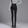 Vita alta papillon addome Bottom Jeans Donna Bottoni Skinny Femme Pantaloni Slim Streetwear Matita Pantaloni in denim 210708