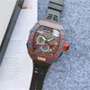 2021 Wersja z najwyższej cyfry szkielet pokrętła wszystkie światłowodowe obudowę Japan Sapphire Mens Watch gumowe projektantki sportowe 85243L