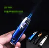 Newest Double Fire Jet Butane Straight Lighter Windproof Metal Cigarette Torch Strong Lighters NO Gas 5 color Christmas Gift
