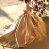 Sukienki dla dziewczynek luksusowa złota sukienka dla dziewczynki w kwiaty suknia balowa koronkowe aplikacje dzieci korowód impreza elegancki pierwszy Gommunion dla małego dziecka