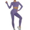 Women's Two Piece Pants Seamless Women Set Long Sleeve Top Belly Control High Waist Sport Leggings Gym Clothes Girls Tracksuit Sport Suit Sportwear