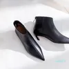Boots Women's Genuine Leather Kitten Heel Pointed Toe Back Zip Ankle Elegant Ladies Comfortable Short Booties Shoes